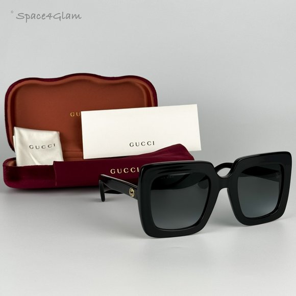 NEW GUCCI GG0328S 001 Black Gray Gradient Rectangle Oversized Women Sunglasses - Picture 4 of 10